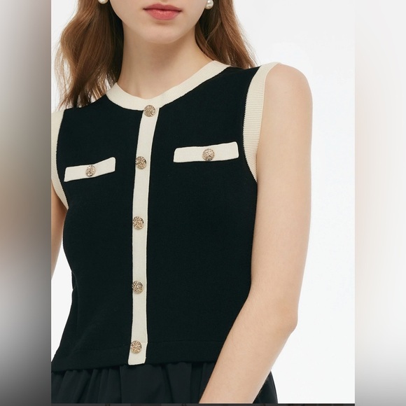 Elegant Goelia Lyocell Contrast Trim Patchwork Women Vest Midi Dress- XXS - Picture 6 of 10